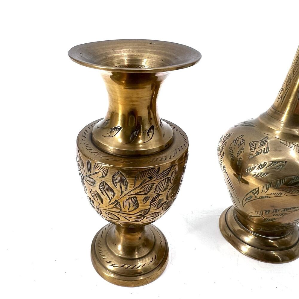 Lot of 3 Vintage Small Brass Vases / Decor Made in India - Picture 3 of 12